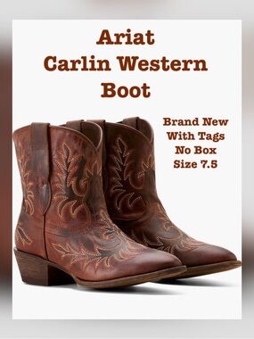 Ariat Carlin Western Leather Booties Dark Sierra Southwestern Cowboy Boots 7.5B